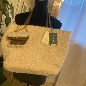 Faux leather/faux fur reversible tote with small crossbody wallet
